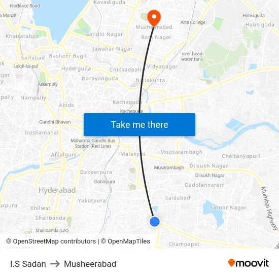 I.S Sadan to Musheerabad map