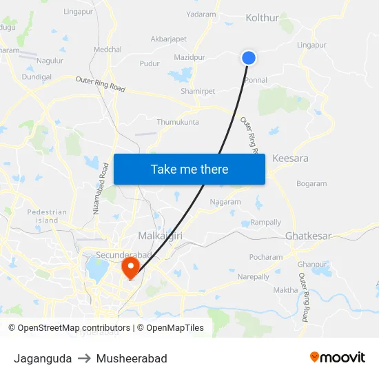 Jaganguda to Musheerabad map
