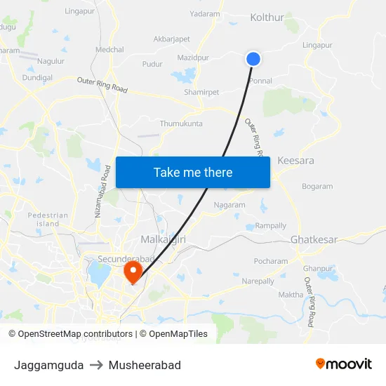 Jaggamguda to Musheerabad map