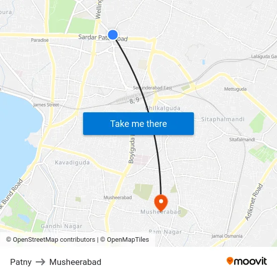 Patny to Musheerabad map
