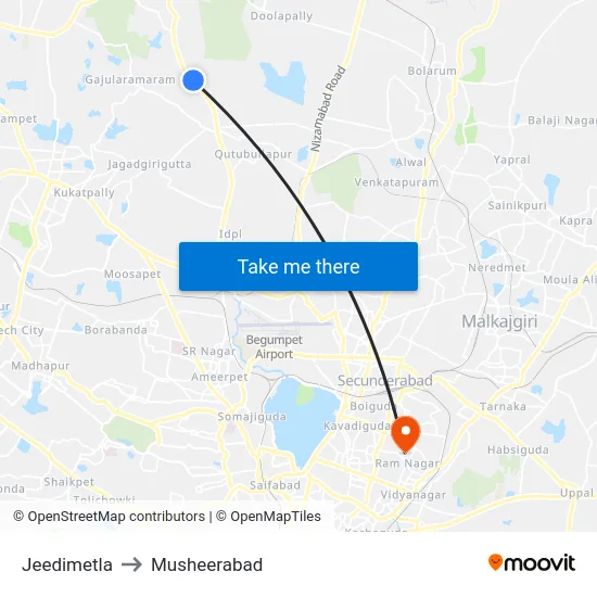 Jeedimetla to Musheerabad map
