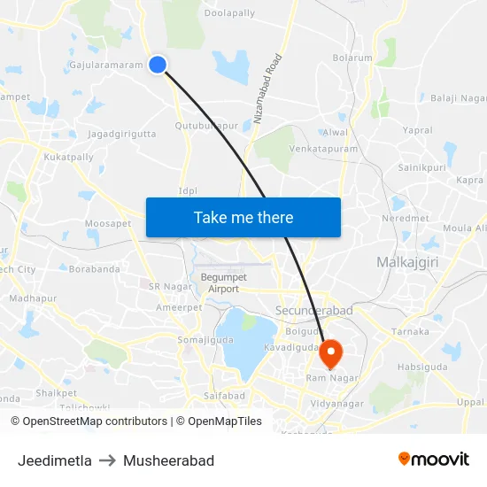 Jeedimetla to Musheerabad map