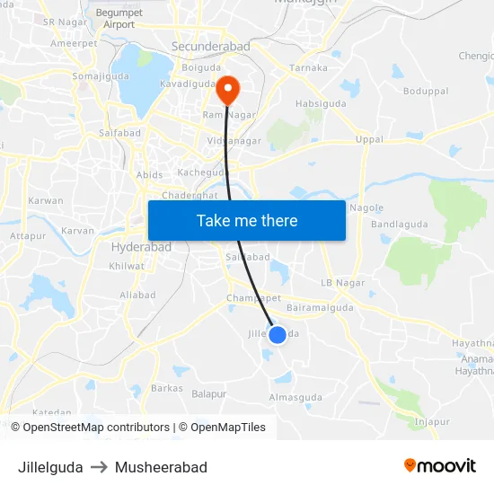 Jillelguda to Musheerabad map
