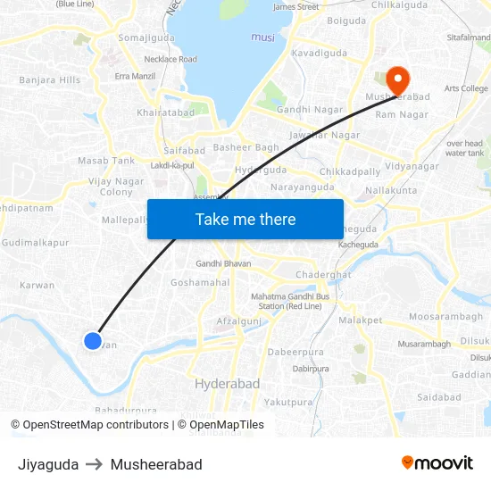Jiyaguda to Musheerabad map