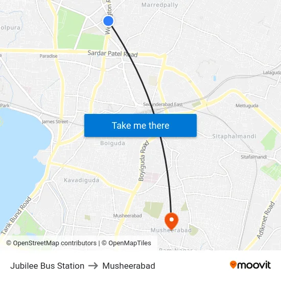Jubilee Bus Station to Musheerabad map