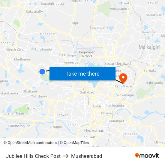 Jubilee Hills Check Post to Musheerabad map