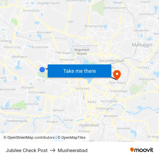Jubilee Check Post to Musheerabad map