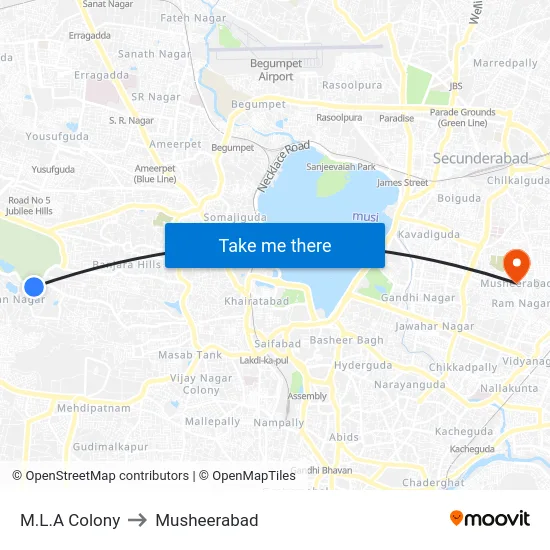 M.L.A Colony to Musheerabad map