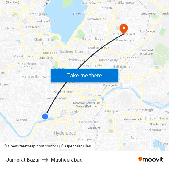 Jumerat Bazar to Musheerabad map