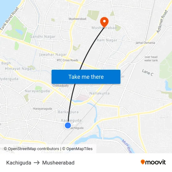 Kachiguda to Musheerabad map