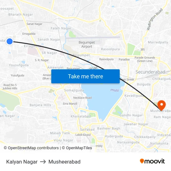 Kalyan Nagar to Musheerabad map