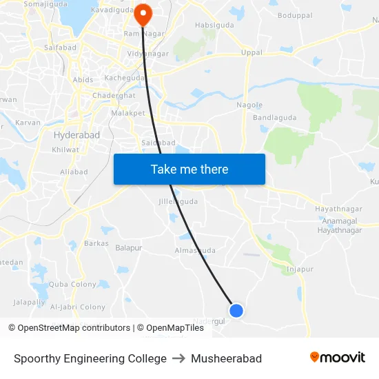 Spoorthy Engineering College to Musheerabad map