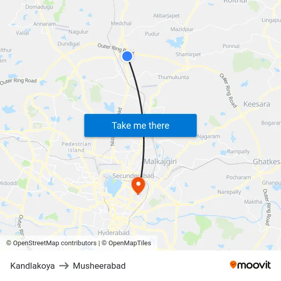 Kandlakoya to Musheerabad map