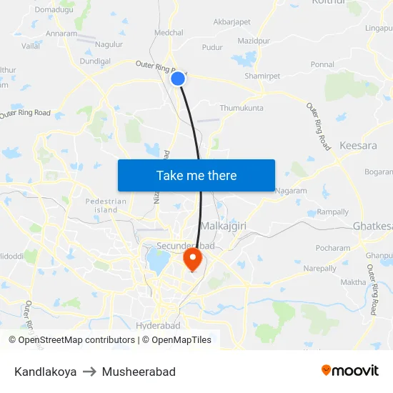 Kandlakoya to Musheerabad map