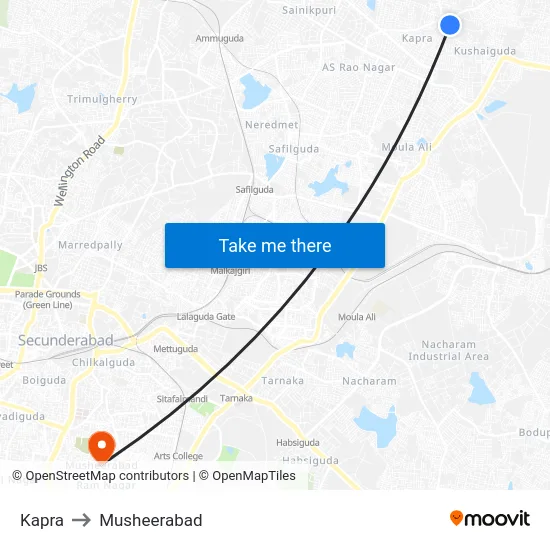 Kapra to Musheerabad map