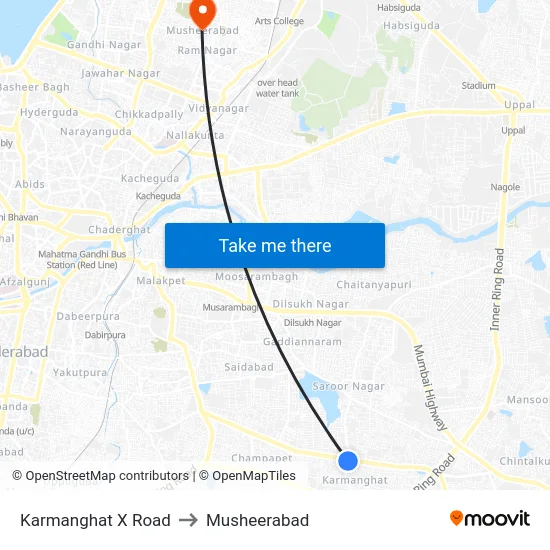 Karmanghat X Road to Musheerabad map