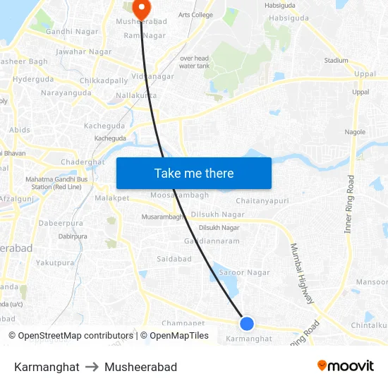 Karmanghat to Musheerabad map
