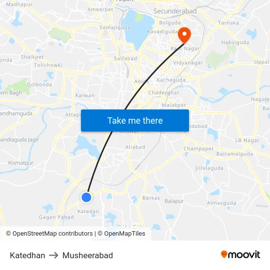 Katedhan to Musheerabad map