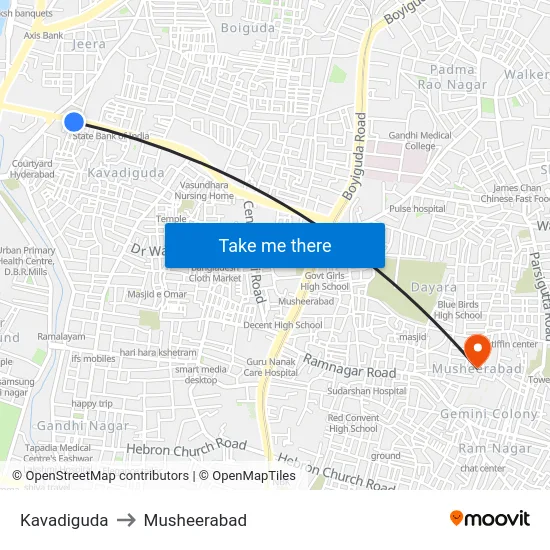 Kavadiguda to Musheerabad map