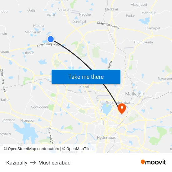 Kazipally to Musheerabad map