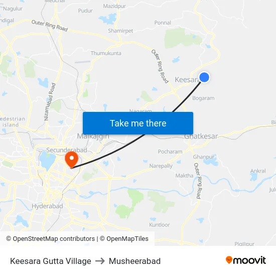 Keesara Gutta Village to Musheerabad map
