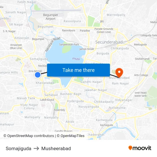 Somajiguda to Musheerabad map