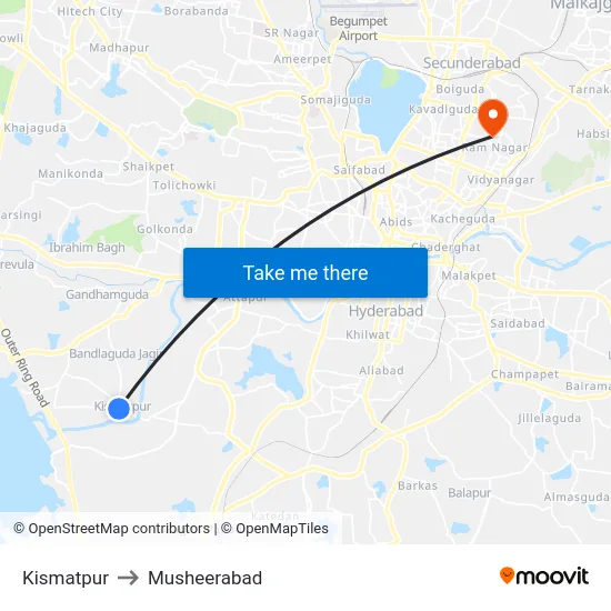 Kismatpur to Musheerabad map