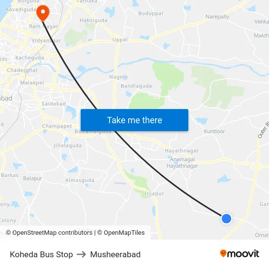 Koheda Bus Stop to Musheerabad map