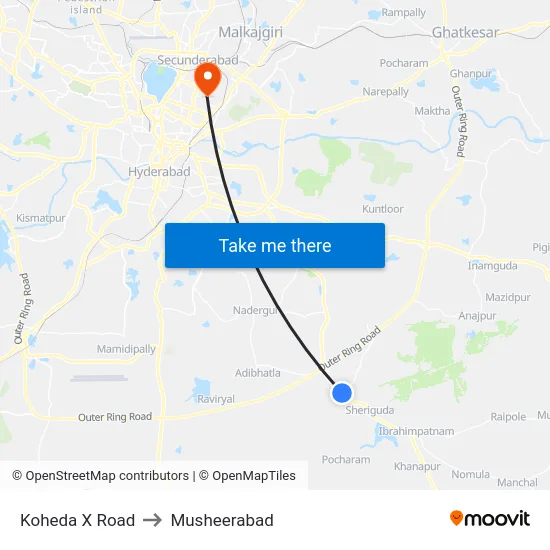 Koheda X Road to Musheerabad map