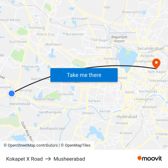 Kokapet X Road to Musheerabad map