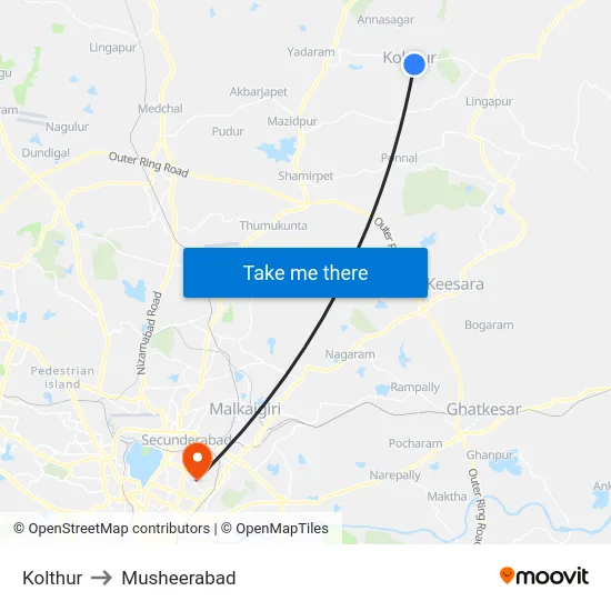Kolthur to Musheerabad map