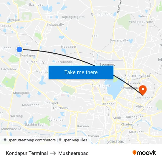 Kondapur Terminal to Musheerabad map