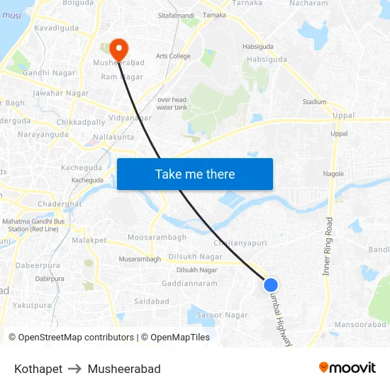 Kothapet to Musheerabad map
