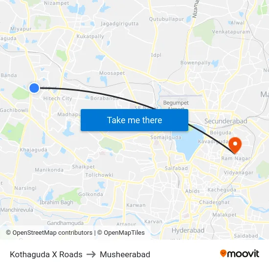 Kothaguda X Roads to Musheerabad map