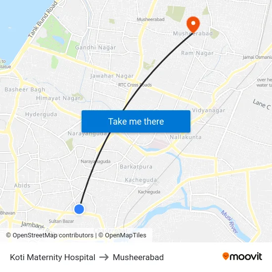 Koti Maternity Hospital to Musheerabad map