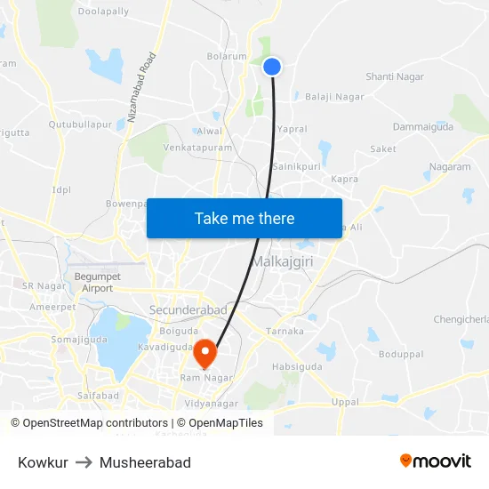 Kowkur to Musheerabad map