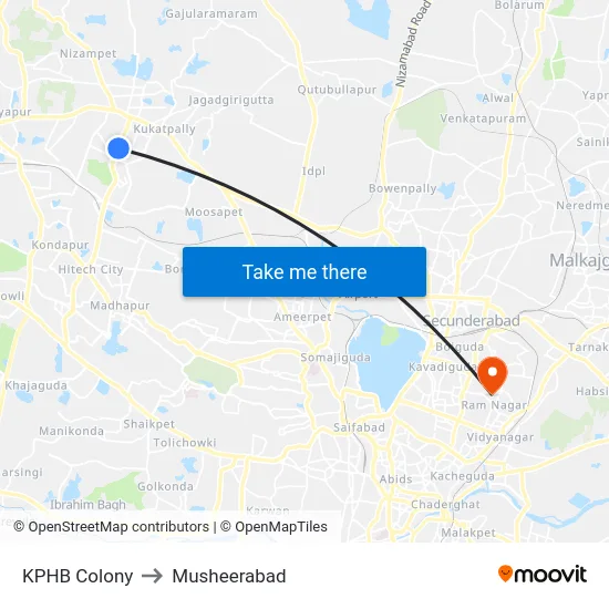 KPHB Colony to Musheerabad map