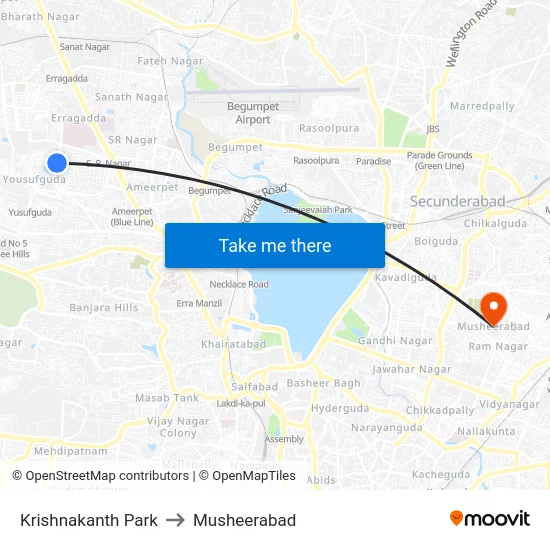 Krishnakanth Park to Musheerabad map
