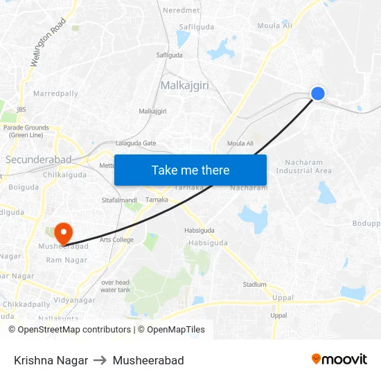 Krishna Nagar to Musheerabad map