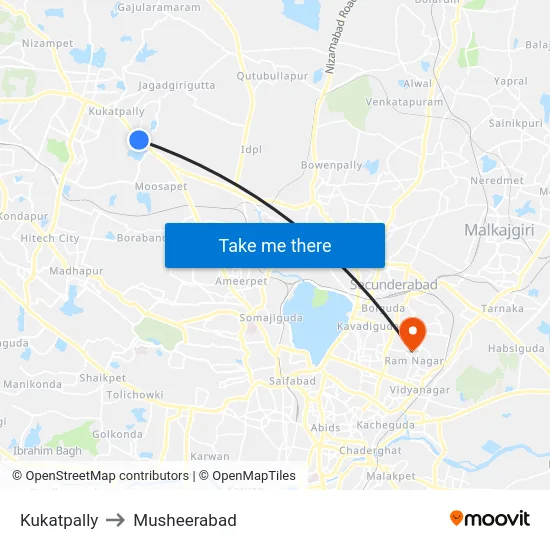 Kukatpally to Musheerabad map