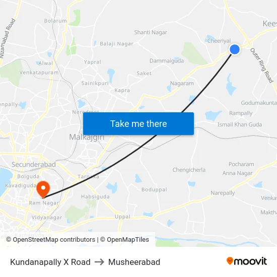 Kundanapally X Road to Musheerabad map