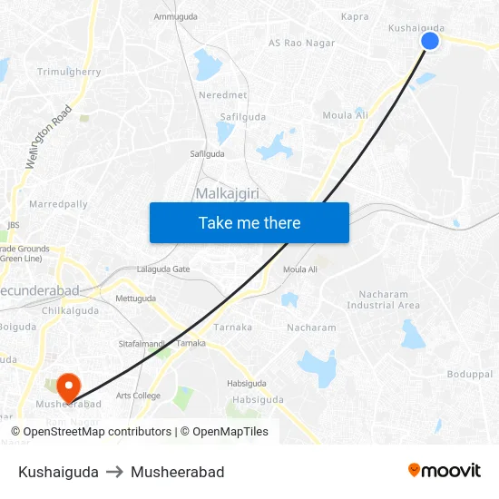 Kushaiguda to Musheerabad map