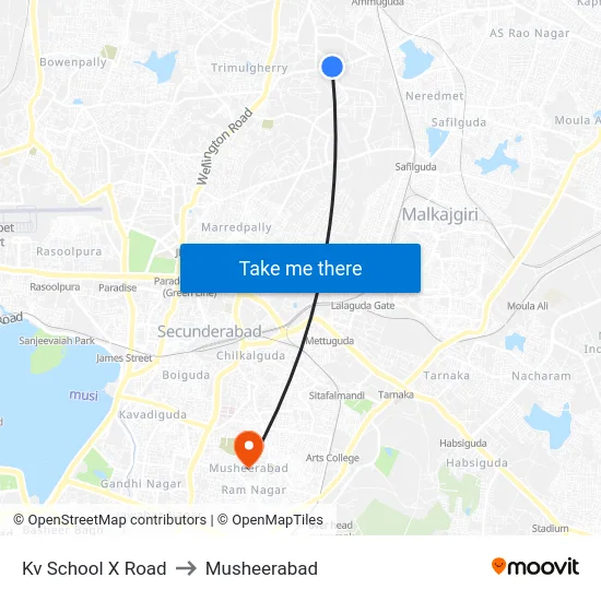Kv School X Road to Musheerabad map