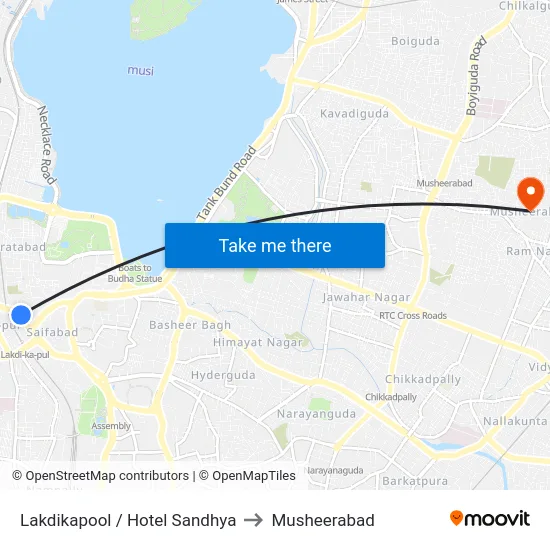 Lakdikapool / Hotel Sandhya to Musheerabad map