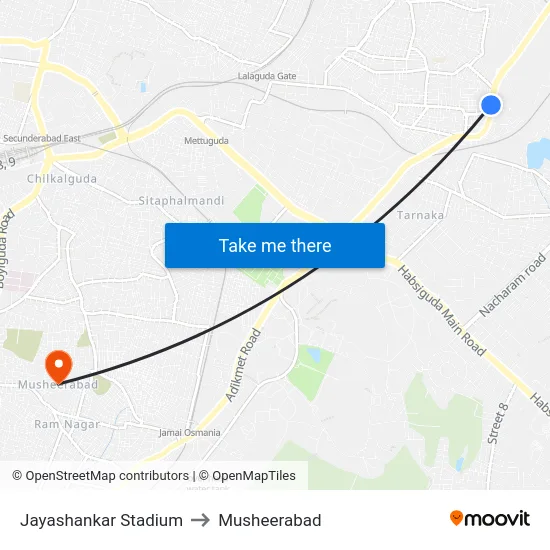 Jayashankar Stadium to Musheerabad map