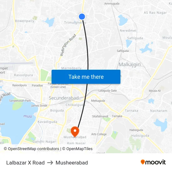Lalbazar X Road to Musheerabad map
