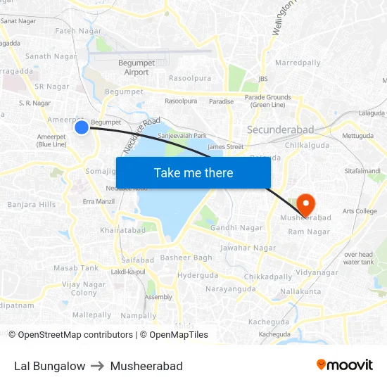 Lal Bungalow to Musheerabad map