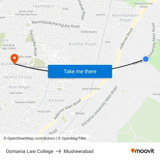 Osmania Law College to Musheerabad map