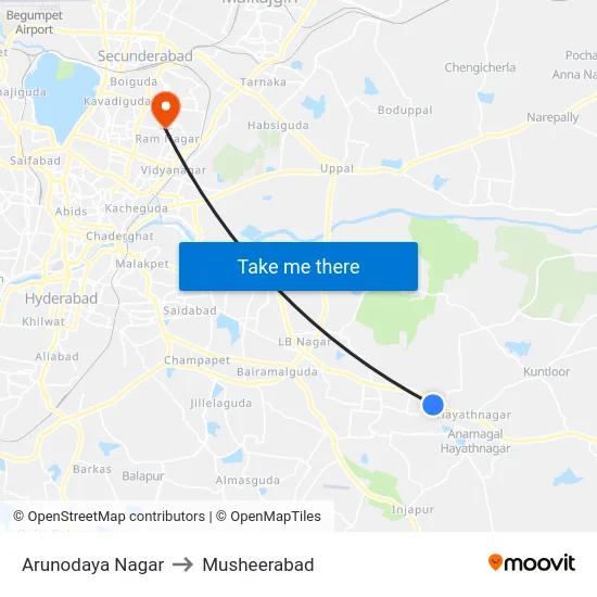 Arunodaya Nagar to Musheerabad map