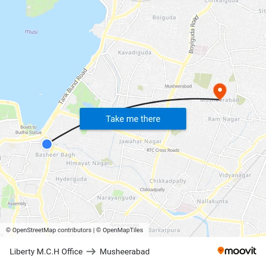 Liberty M.C.H Office to Musheerabad map